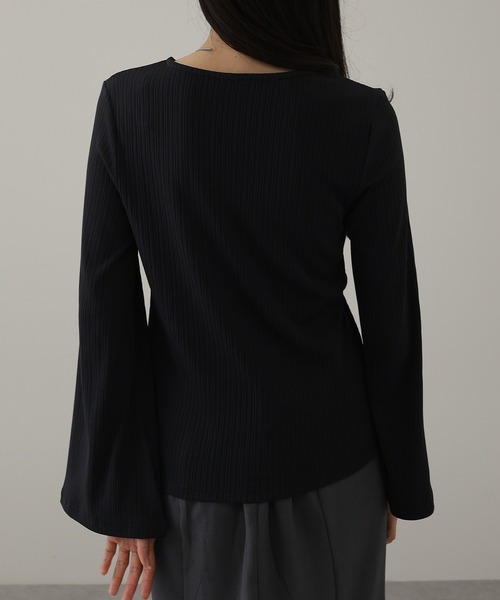 DAYRA tシャツ ランダム リブ ストレッチ フレアスリーブ カットソー