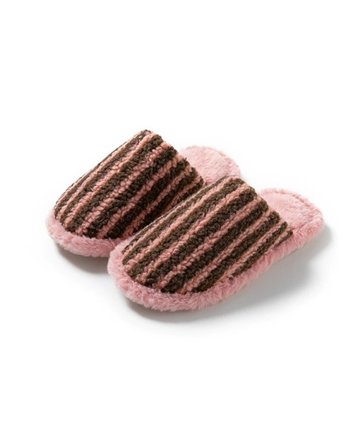 IRADOWL（アイラドール） スリッパ room」ストライプ柄ファースリッパ