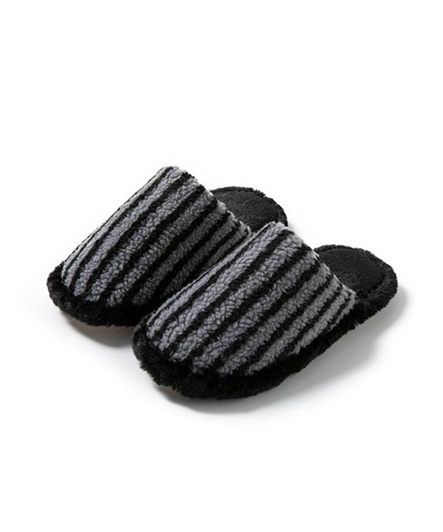 IRADOWL（アイラドール） スリッパ room」ストライプ柄ファースリッパ