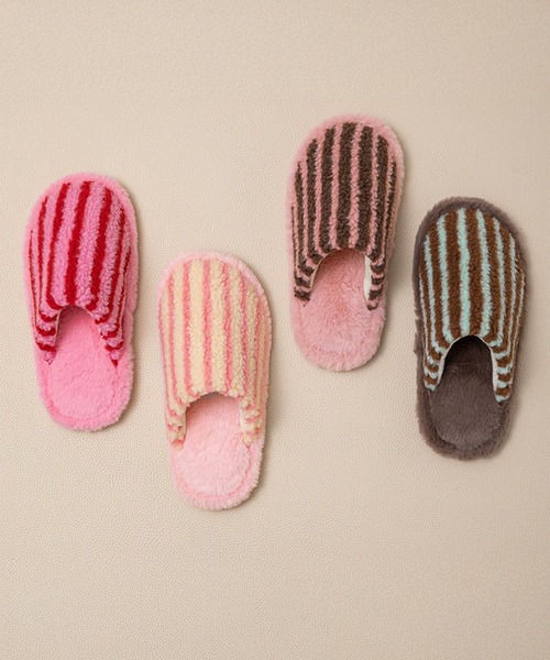 IRADOWL（アイラドール） スリッパ room」ストライプ柄ファースリッパ