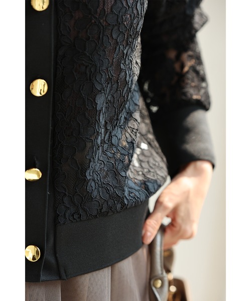 cawaii カーディガン （黒）美しく透ける黒花の総レースカーディガン