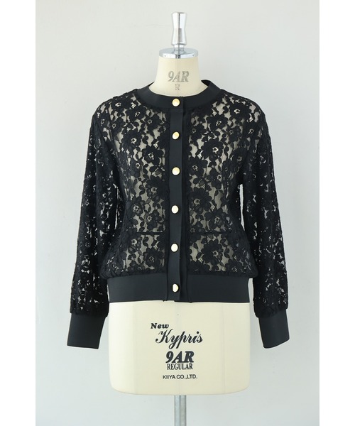 cawaii カーディガン （黒）美しく透ける黒花の総レースカーディガン