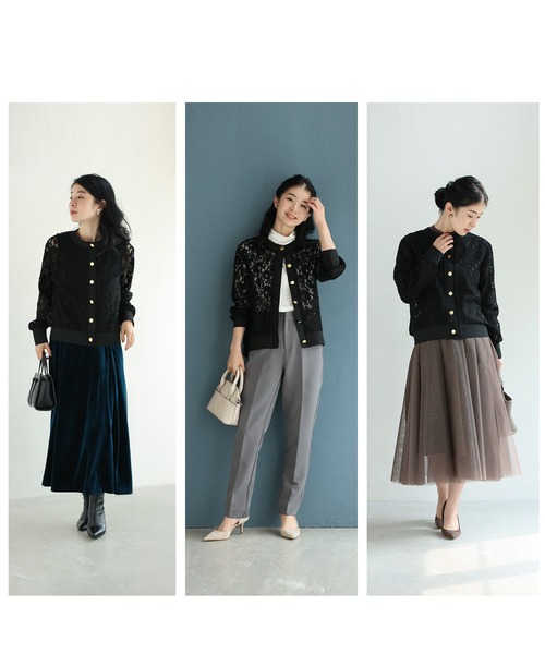 cawaii カーディガン （黒）美しく透ける黒花の総レースカーディガン