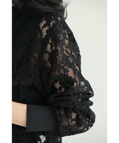 cawaii カーディガン （黒）美しく透ける黒花の総レースカーディガン