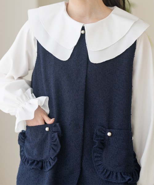Neige（ネージュ） ベスト ジレ フリルポケットツイードジレ