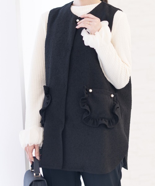 Neige（ネージュ） ベスト ジレ フリルポケットツイードジレ