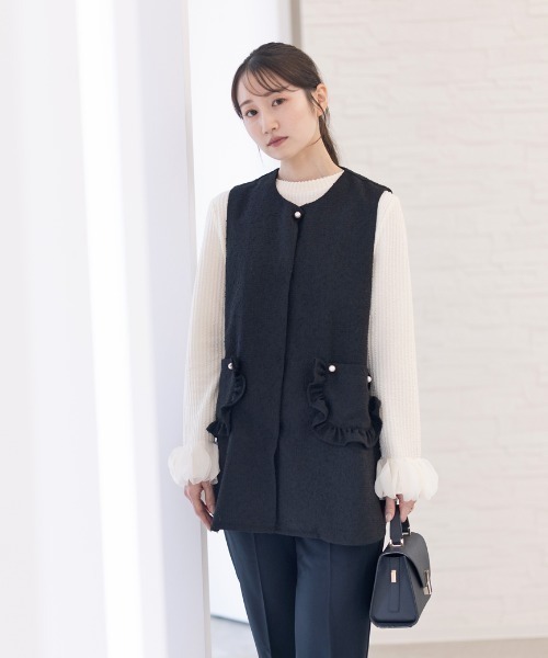 Neige（ネージュ） ベスト ジレ フリルポケットツイードジレ