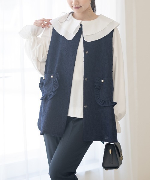 Neige（ネージュ） ベスト ジレ フリルポケットツイードジレ