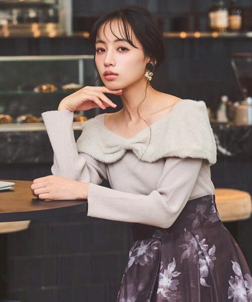 SWINGLE（スウィングル） ニット セーター リボンオフショルフェザー