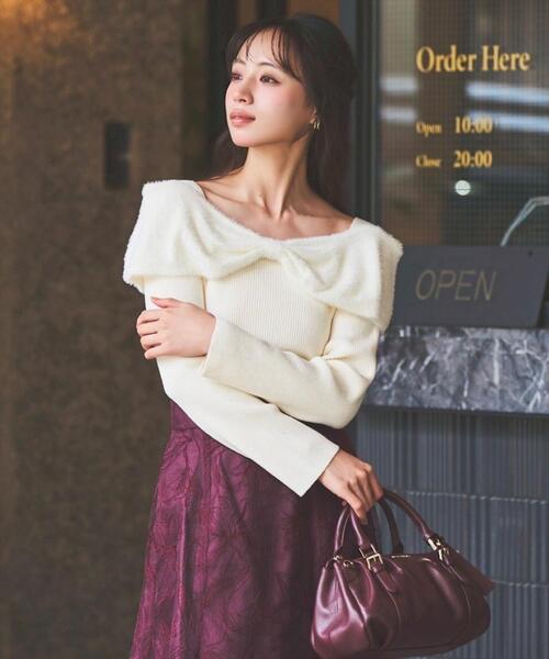 SWINGLE（スウィングル） ニット セーター リボンオフショルフェザー