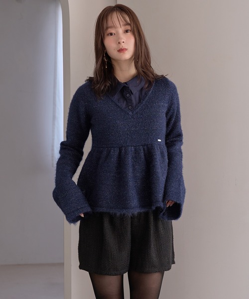 mideal（マイディール） ニット セーター peplum sequins knit