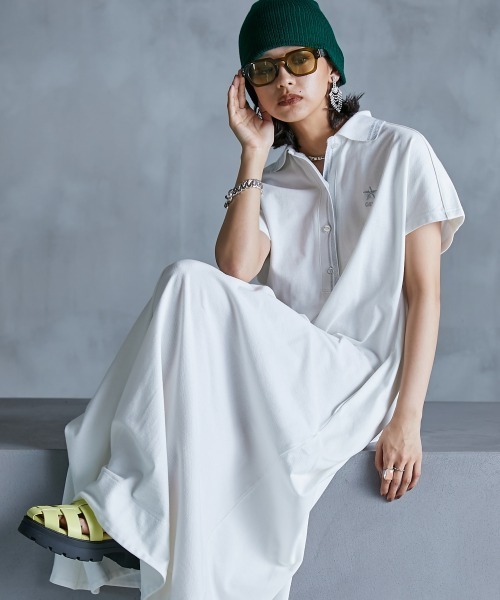 「GEVS.」 「SMILELAND」半袖ワンピース LL オフホワイト レディース_画像9