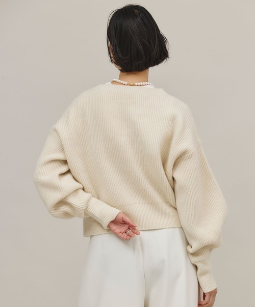 カレンソロジー　ピンクニット Curensology ウールカシミヤステッチVネックプルオーバー カレン