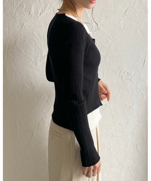 She's Closet カーディガン ショート丈長袖バイカラーレイヤード風配色