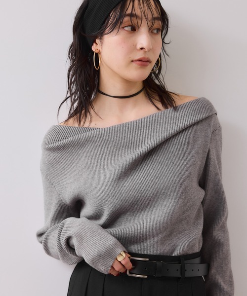 VIS（ビス） ニット セーター 「美得」もちもちドレープオフショルダー