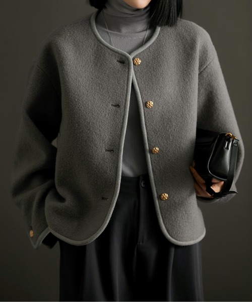 ノーカラーコート コート ノーカラーショートコート レディース