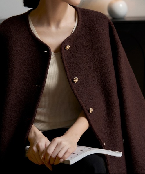 ノーカラーコート コート ノーカラーショートコート レディース