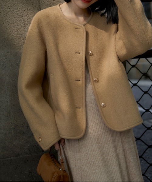 ノーカラーコート コート ノーカラーショートコート レディース