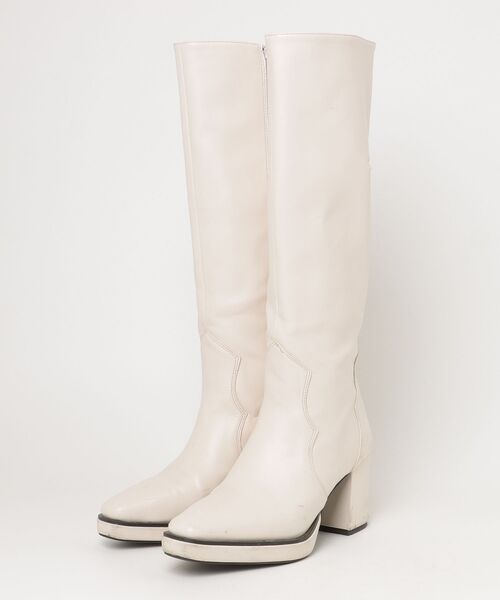 ホワイト ロングブーツ スリムフィット ロングブーツ レディースニーハイブーツ 長靴 履きやすい 太めヒール