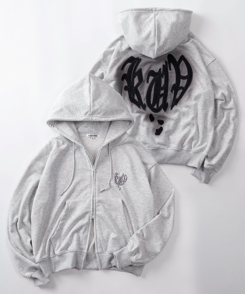 パーカー 「82」スプレーハートロゴ ショート丈 ジップパーカー/ワン