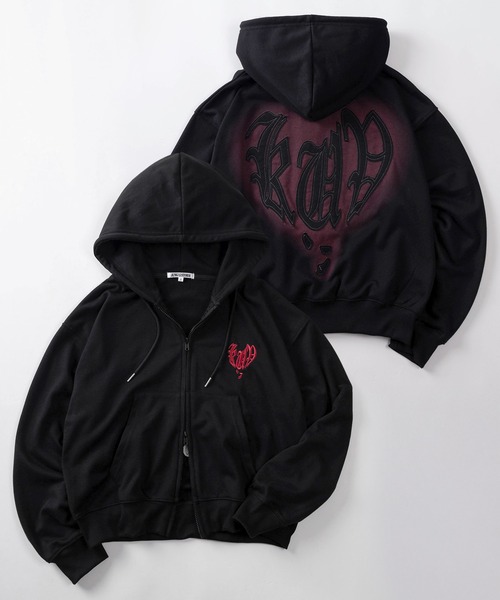 パーカー 「82」スプレーハートロゴ ショート丈 ジップパーカー/ワン