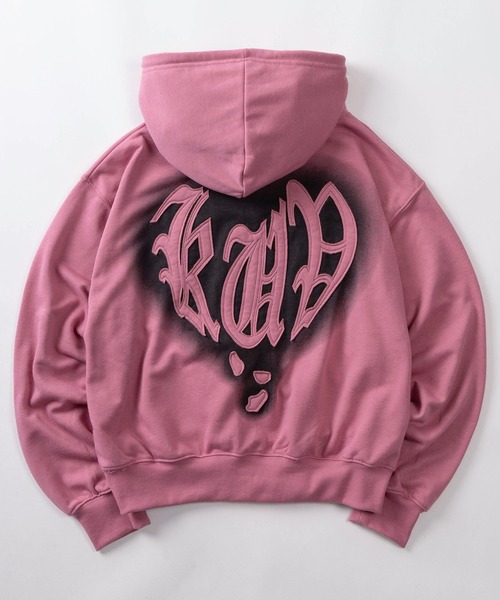 パーカー 「82」スプレーハートロゴ ショート丈 ジップパーカー/ワン