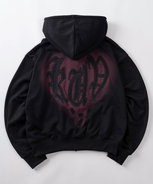 パーカー 「82」スプレーハートロゴ ショート丈 ジップパーカー/ワン