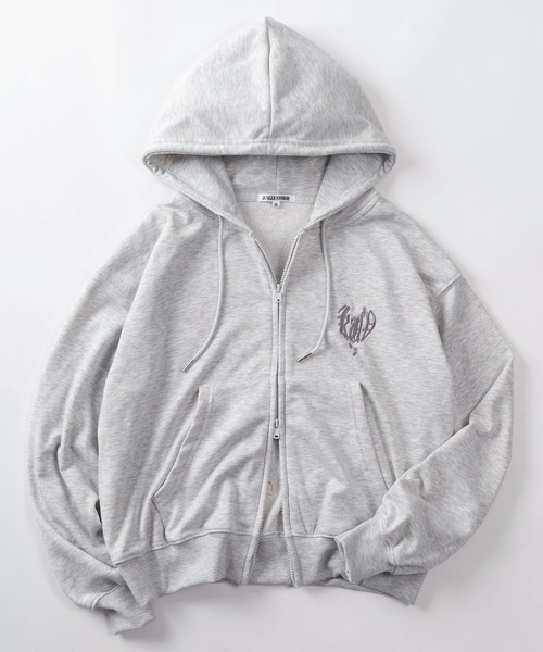 パーカー 「82」スプレーハートロゴ ショート丈 ジップパーカー/ワン
