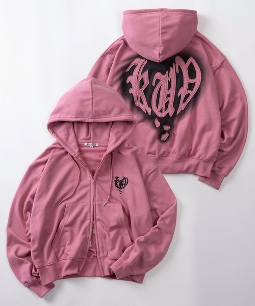 パーカー 「82」スプレーハートロゴ ショート丈 ジップパーカー/ワン