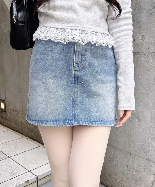 INGNI（イング） スカート ラインストーンデニムミニスカート
