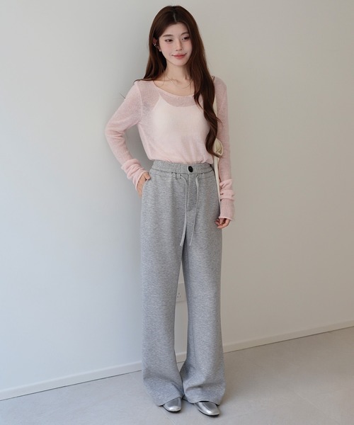 sweats グレー　ワイドスラックス ワイドパンツ スウェットパンツ ジャージ 「選べる丈感」スラックス風