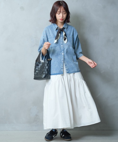 ＜長袖／半袖＞2WAY デタッチャブルデニムオーバーブルゾン サイズ2 A.D.C.L. ブラウス シャツ 半袖 ダブルポケット 半袖 デニム ビッグ