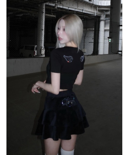 Darich ダーリッチ ロゴビジューエンジェルモチーフTシャツ　ブラック 黒 ロゴビジューエンジェルモチーフTシャツ – Darich