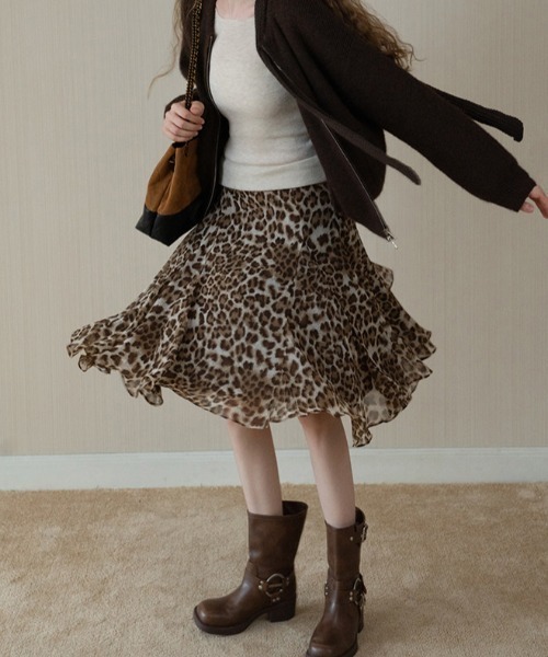 Aelina スカート レオパード柄フリルスカート : ZOZOTOWN Yahoo!店