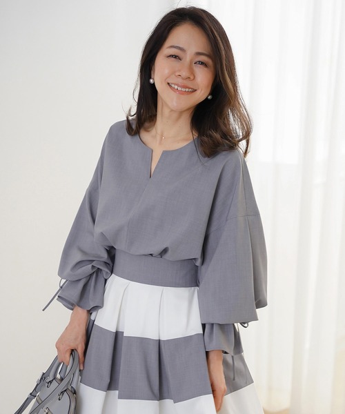 バルマン 長袖ブラウス 袖ベルト付き 36 ＆BLOOM ブラウス シャツ 2way ベルト付き バルーン袖 ブラウス