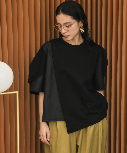 ELFRANK tシャツ 「2026SS」異素材ドッキングアシンメトリー半袖