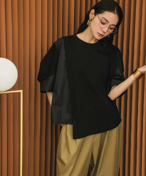 ELFRANK tシャツ 半袖 「2026SS」異素材ドッキングアシンメトリー半袖
