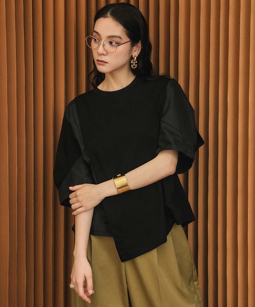 ELFRANK tシャツ 「2026SS」異素材ドッキングアシンメトリー半袖