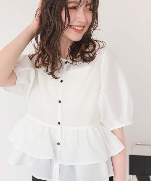「titivate」 半袖ブラウス M ライトブルー レディース_画像7