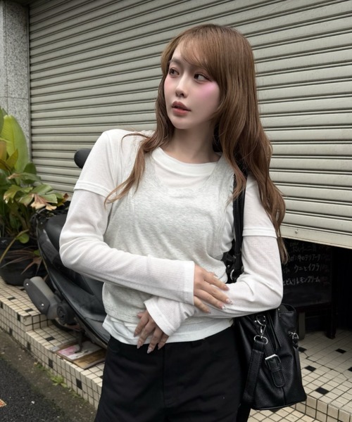 「RAY CASSIN」 長袖カットソー FREE グレー レディース_画像2
