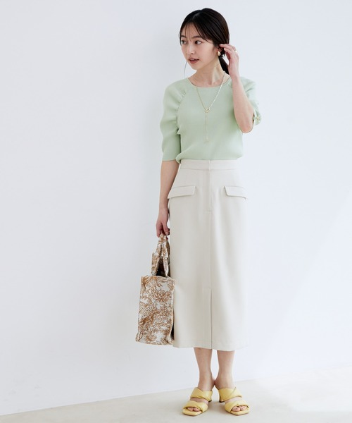 VIS スカート 「EASY CARE」フロントスリットタイトスカート