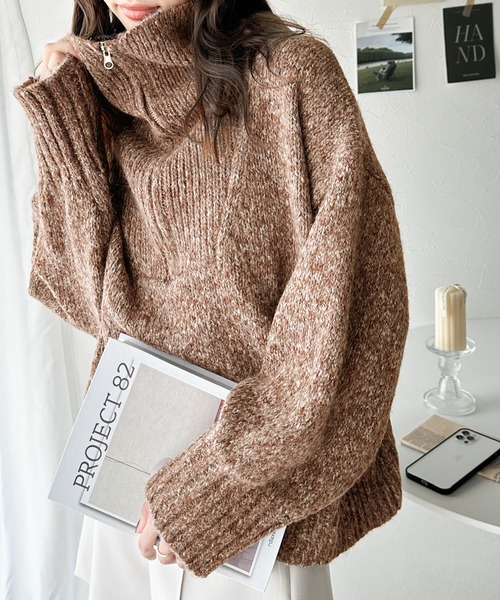 ニット セーター 「FIRSTMOODコラボ」配色ハーフジップニットプルオーバー レディース 001_9fab405e-754b-440a-a382-