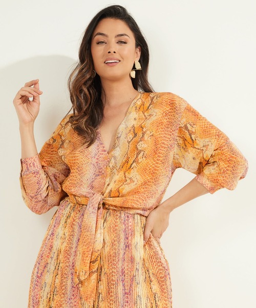 ブラウス シャツ MARCIANO Sonora Silk Tie-Front Blouse レディース