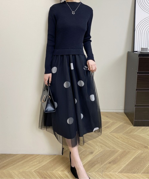 ワンピース チュールスカート切り替えドットワンピース : ZOZOTOWN