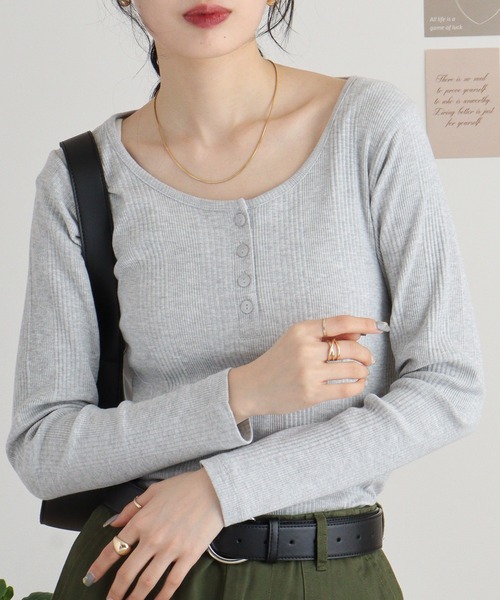 atONE（アットワン） tシャツ ランダムリブヘンリーネックTシャツ 長袖