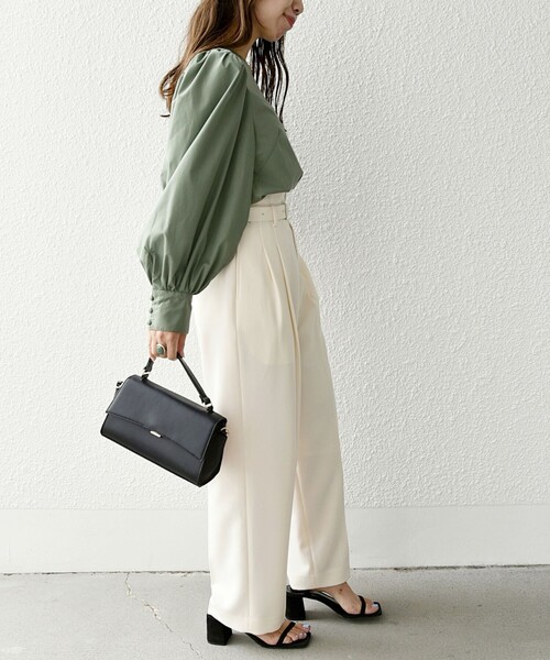 パンツ SHIPS any:「洗濯機可能」ハイウエスト センタープレス ロング パンツ レディース