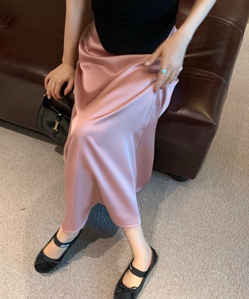 Arpege story サテンスカート　スモークピンク　ロングスカート　M Arpege story サテンスカート スモークピンク ロングスカート M サテン