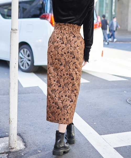 スカート 花柄ふくれジャガードダブルジッパースカート レディース