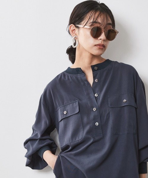 ブラウス シャツ 衿リブブラウス 「大きいサイズ有」シックスタイル レディース