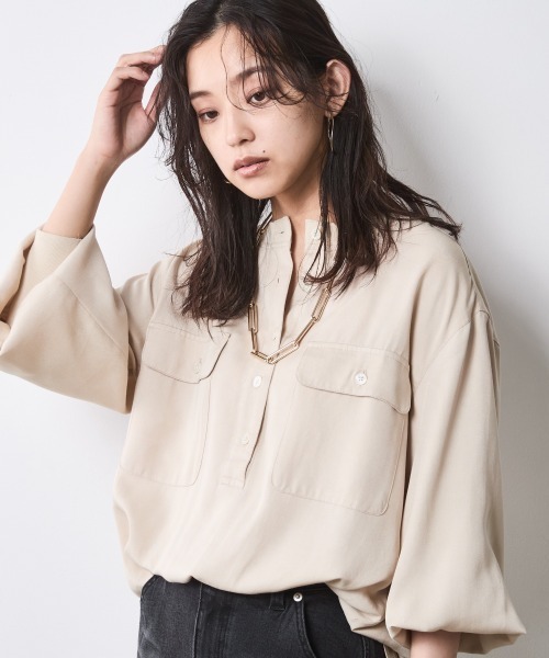 ブラウス シャツ 衿リブブラウス 「大きいサイズ有」シックスタイル レディース CHIC STYLE ブラウス シャツ 衿リブブラウス 「大きいサイズ有